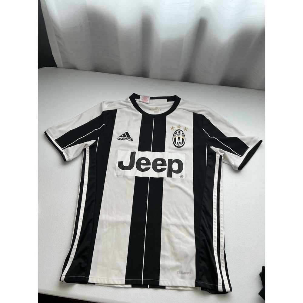 Adidas Juventus Soccer Jersey Black White Striped Short Sleeve Top Boys L